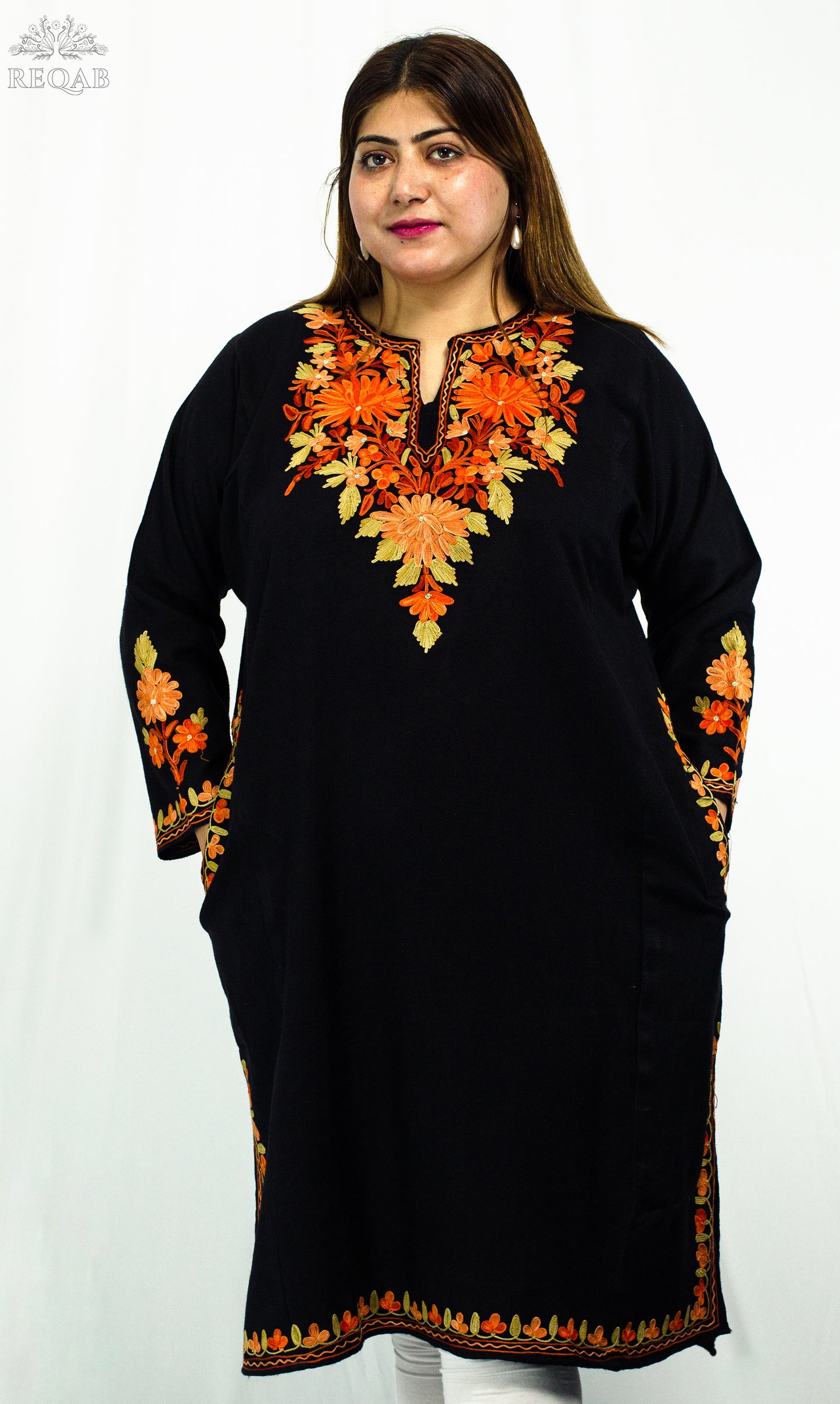 Black Bean Pheran with Aari Embroidery