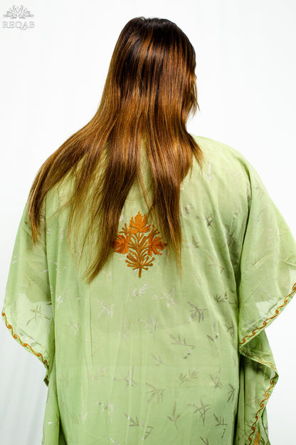 Olivine Green Long Kaftan with Aari Embroidery