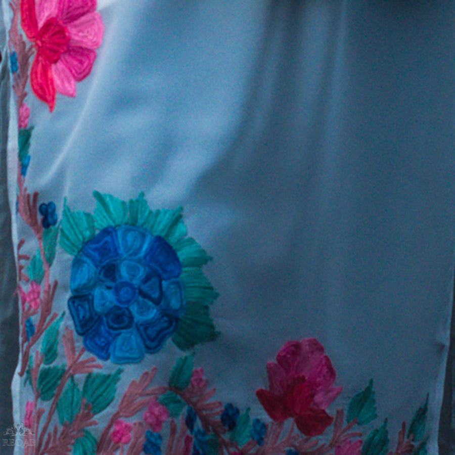 Tiara White Georgette Kurti with Pink-Blue Aari Embroidery