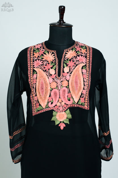 Black Georgette Kurti with Aari Embroidery