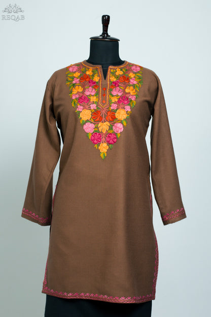 Potters Clay Cashmilon Kurti with Aari Embroidery