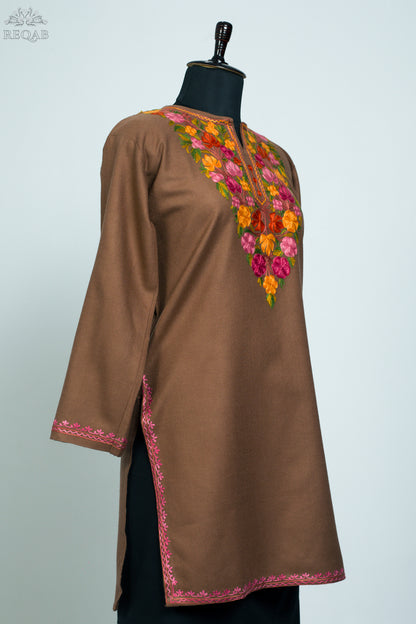 Potters Clay Cashmilon Kurti with Aari Embroidery