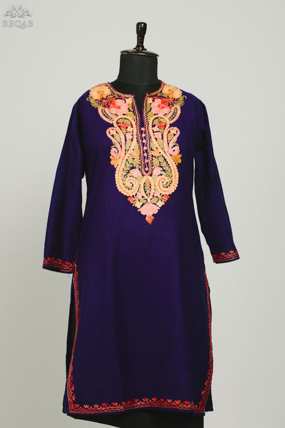 Blackcurrant Cashmilon Kurti with Aari Embroidery