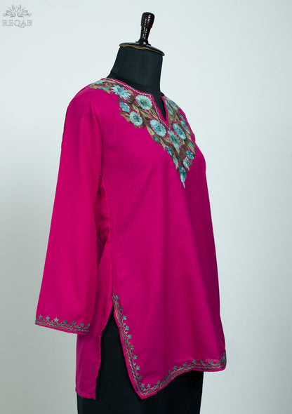 Old Rose Summer Cool Kurti with Aari Embroidery