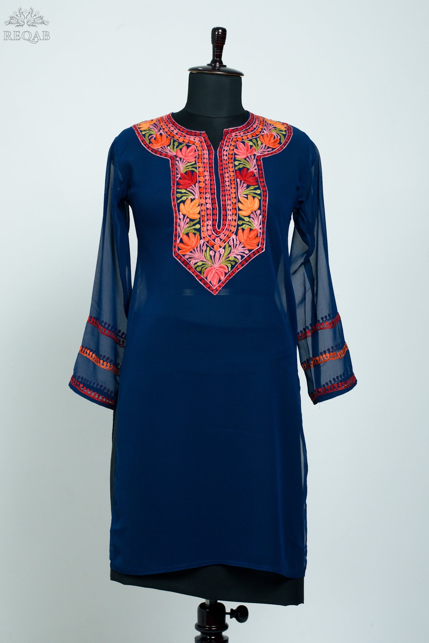 Tangaroa Blue Georgette Kurti with Aari Embroidery