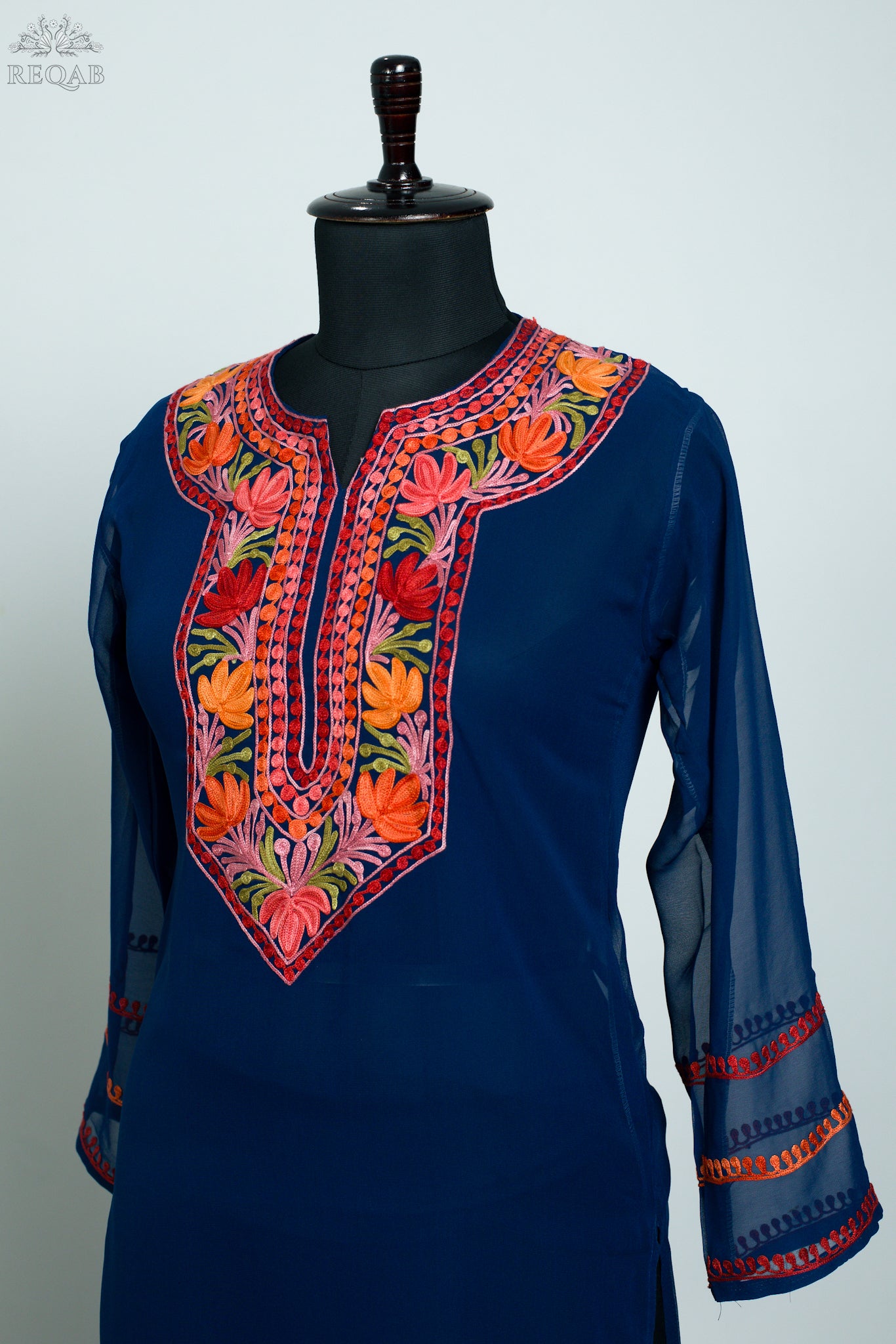 Tangaroa Blue Georgette Kurti with Aari Embroidery