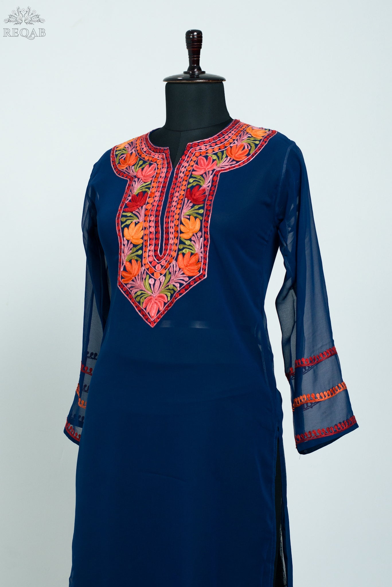 Tangaroa Blue Georgette Kurti with Aari Embroidery