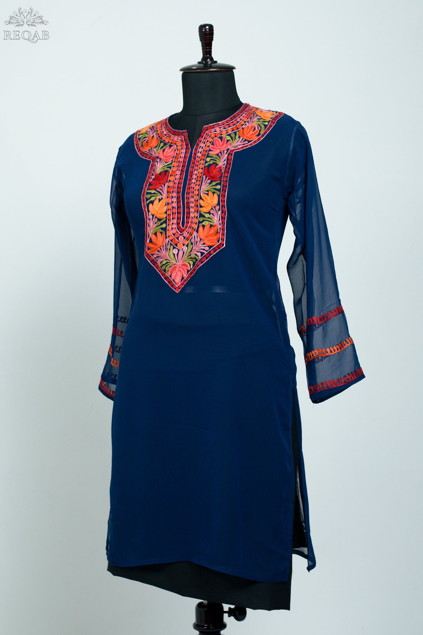 Tangaroa Blue Georgette Kurti with Aari Embroidery