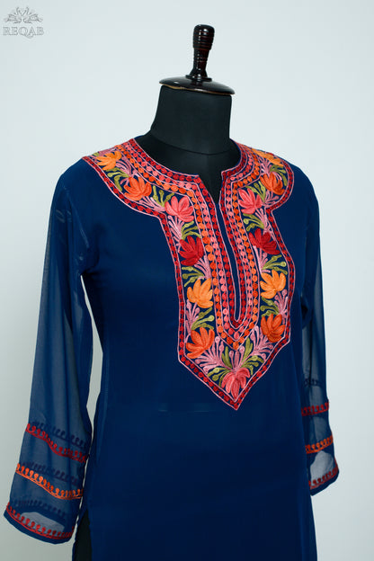 Tangaroa Blue Georgette Kurti with Aari Embroidery