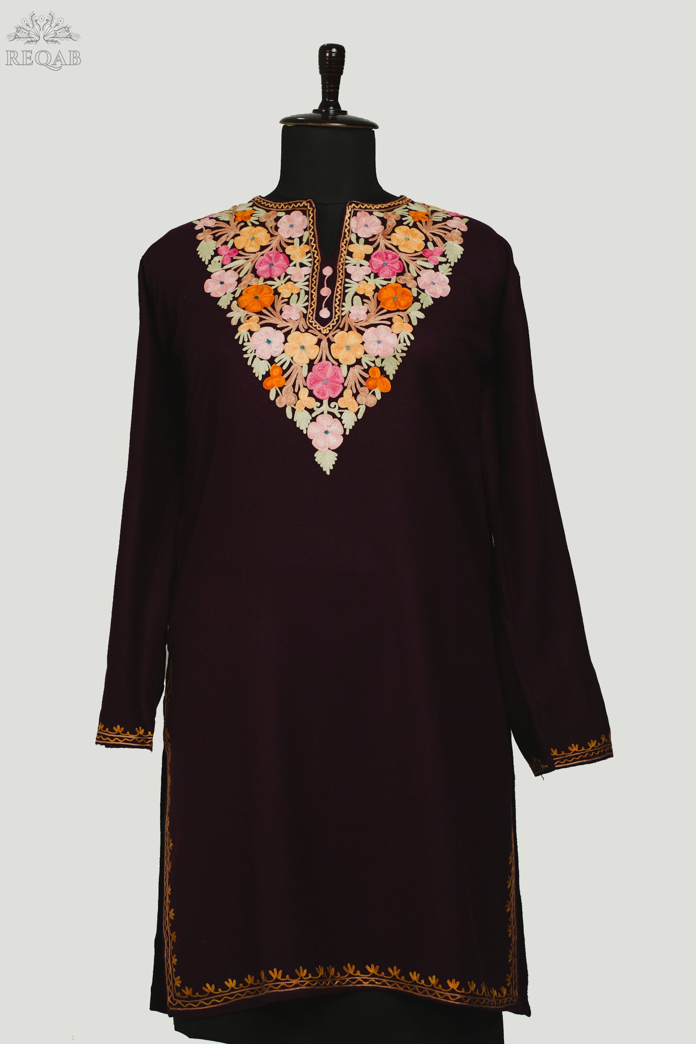 Bulgarian Rose Cashmilon Kurti with Aari Embroidery