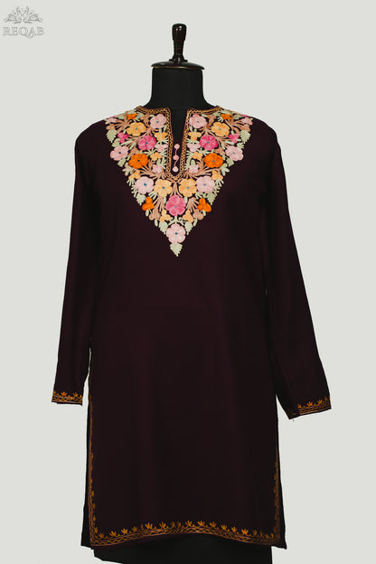 Bulgarian Rose Cashmilon Kurti with Aari Embroidery