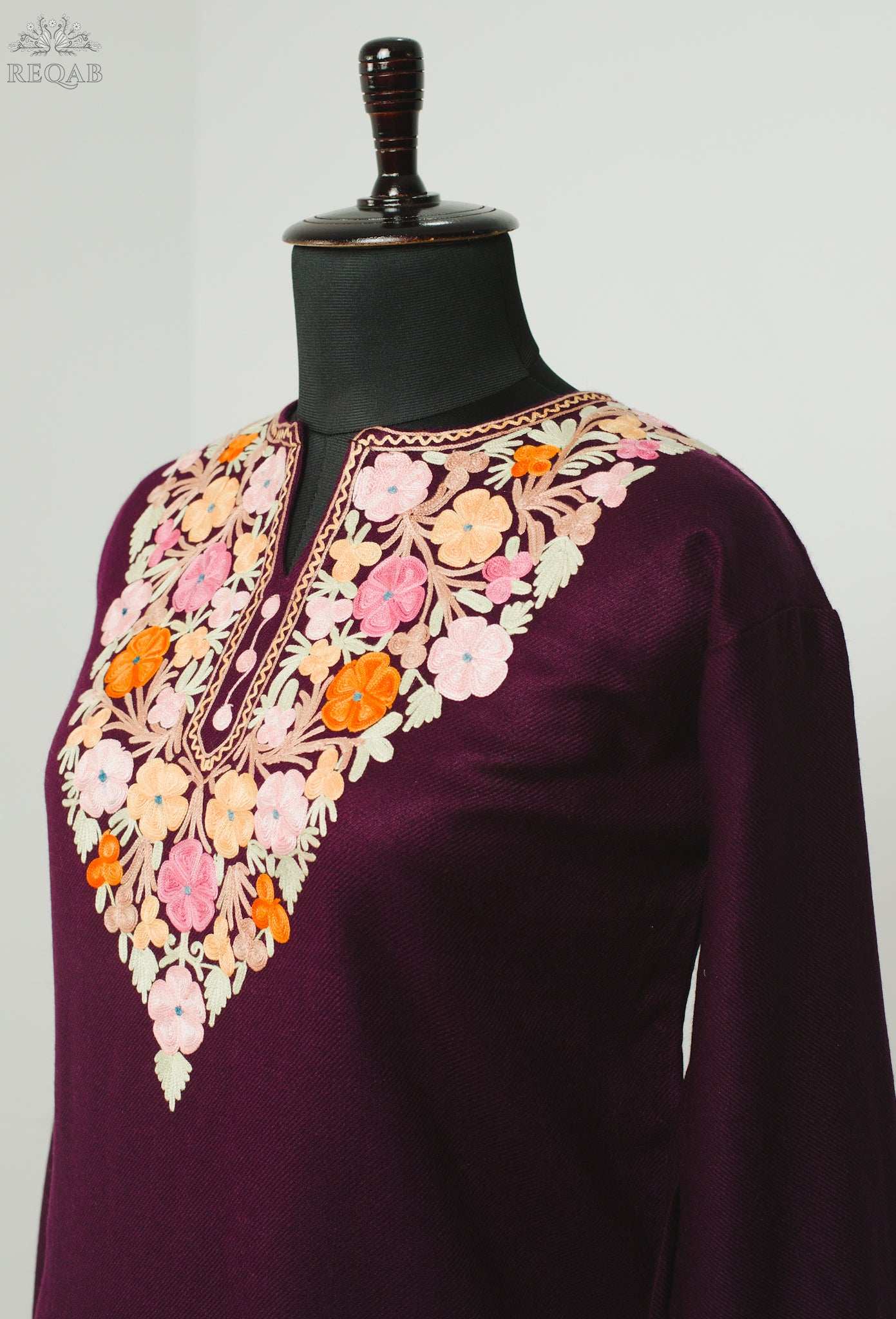 Bulgarian Rose Cashmilon Kurti with Aari Embroidery