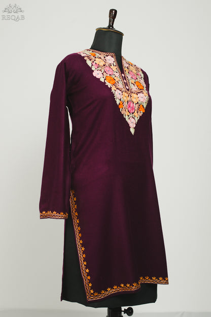 Bulgarian Rose Cashmilon Kurti with Aari Embroidery