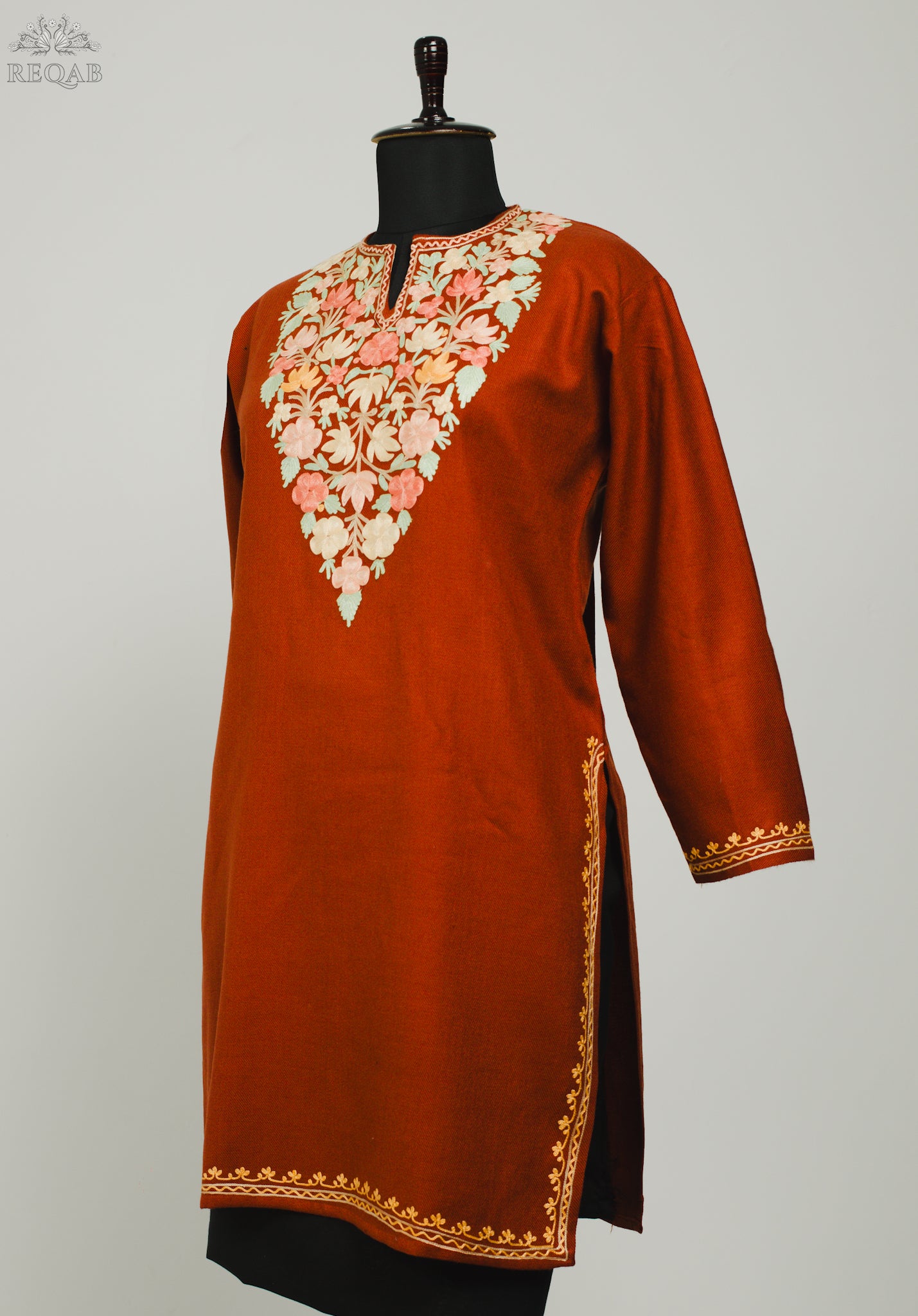 Medium Carmine Cashmilon Kurti with Aari Embroidery