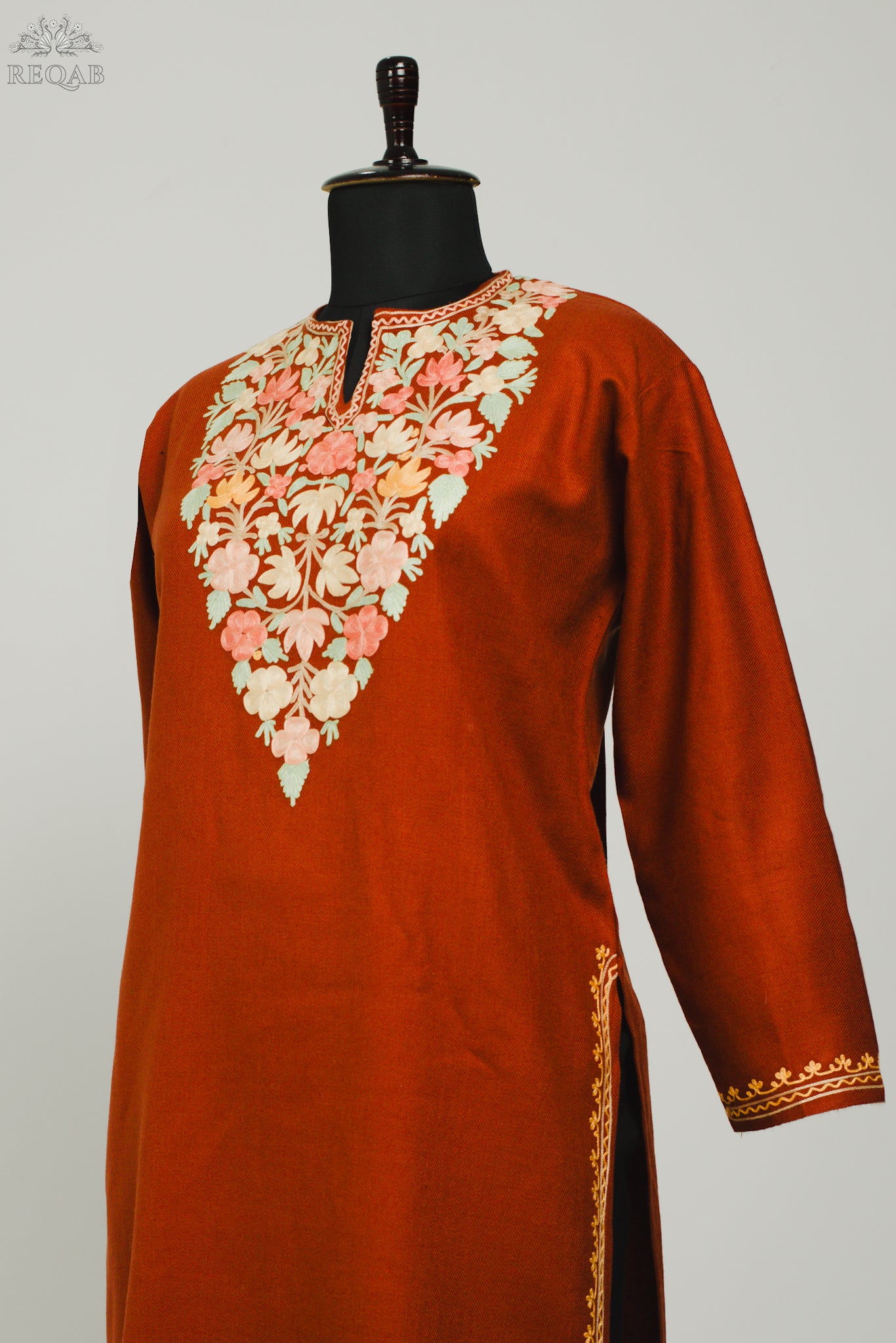 Medium Carmine Cashmilon Kurti with Aari Embroidery