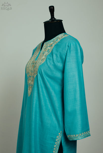 Boston Blue Ruby Cotton Kurti with Zari Embroidery