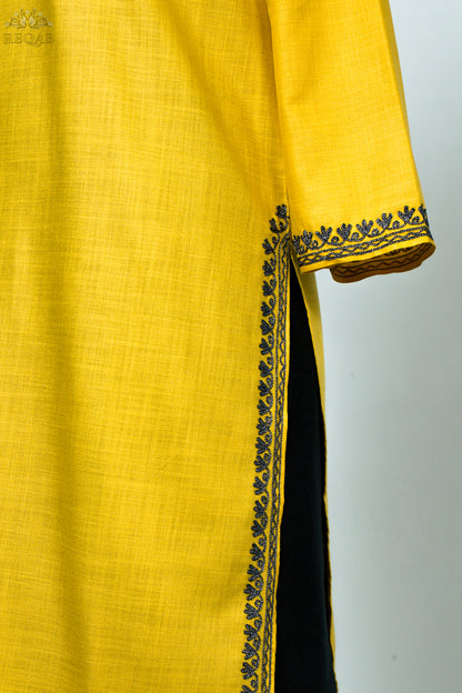 Apache Yellow Ruby Cotton Kurti with Zari Embroidery