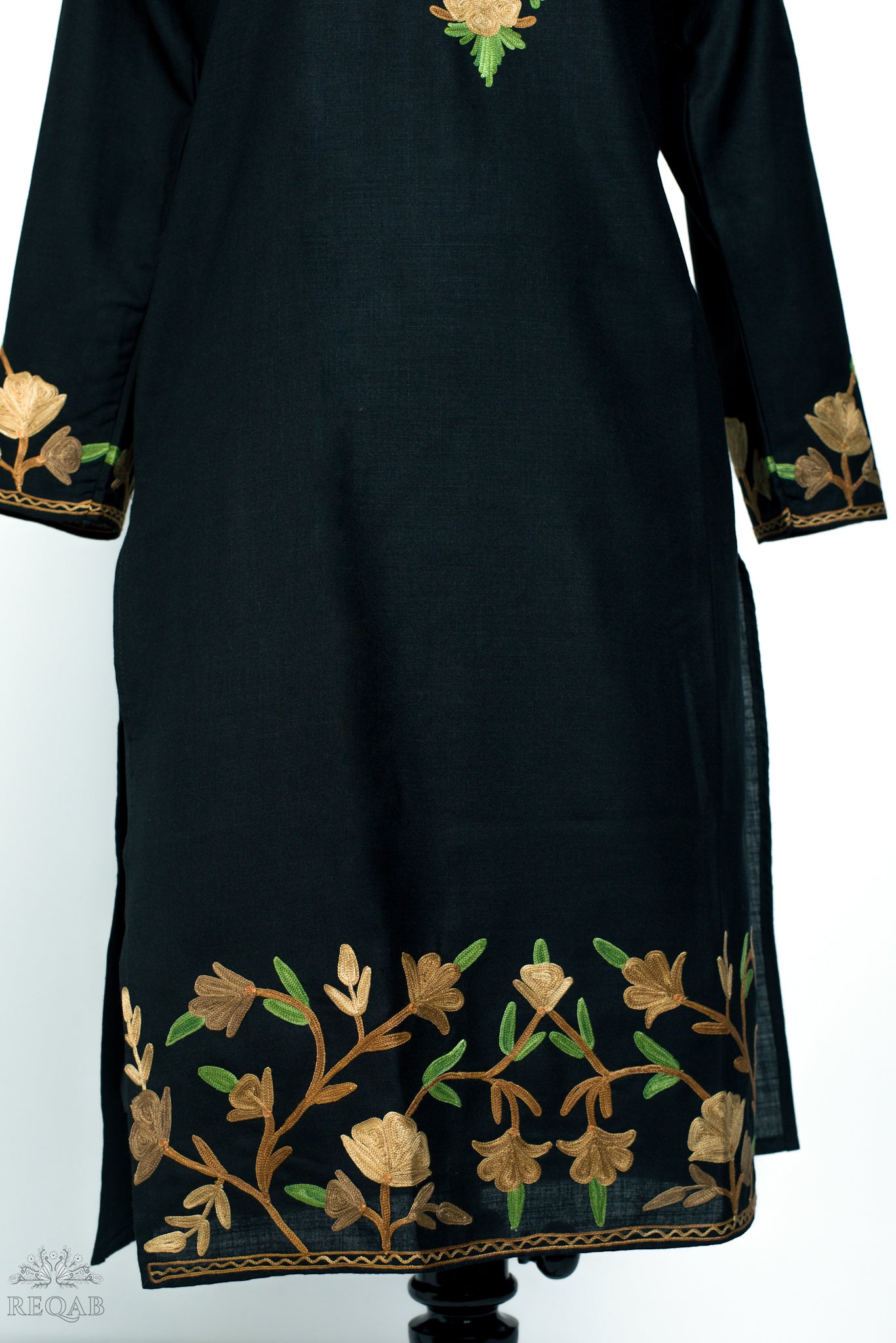 Midnight Moss Ruby Cotton Kurti with Aari Embroidery