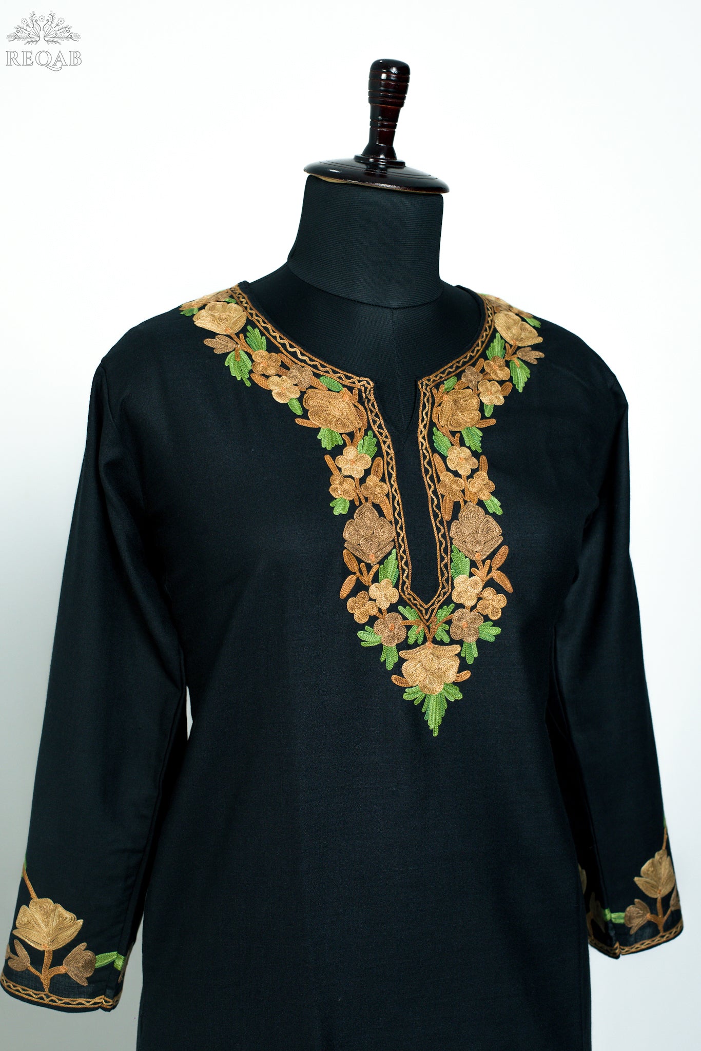 Midnight Moss Ruby Cotton Kurti with Aari Embroidery