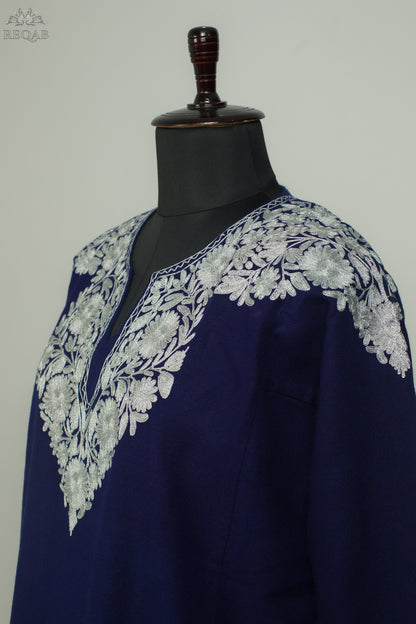 Midnight Express Blue Pheran with Aari Embroidery