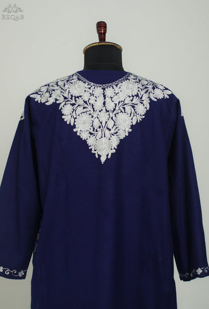 Midnight Express Blue Pheran with Aari Embroidery