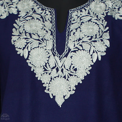 Midnight Express Blue Pheran with Aari Embroidery