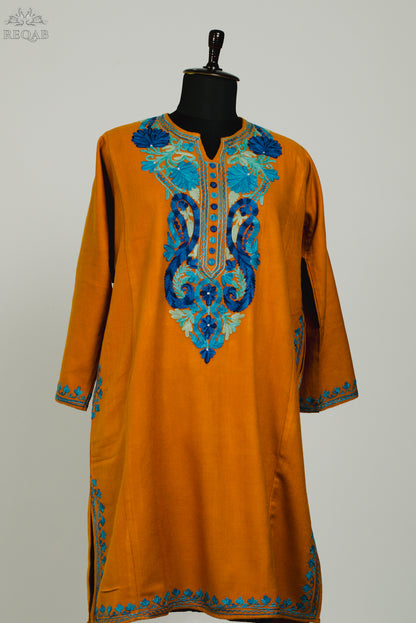 Rust Pheran with Aari Embroidery