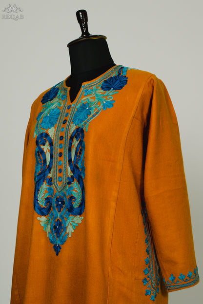 Rust Pheran with Aari Embroidery