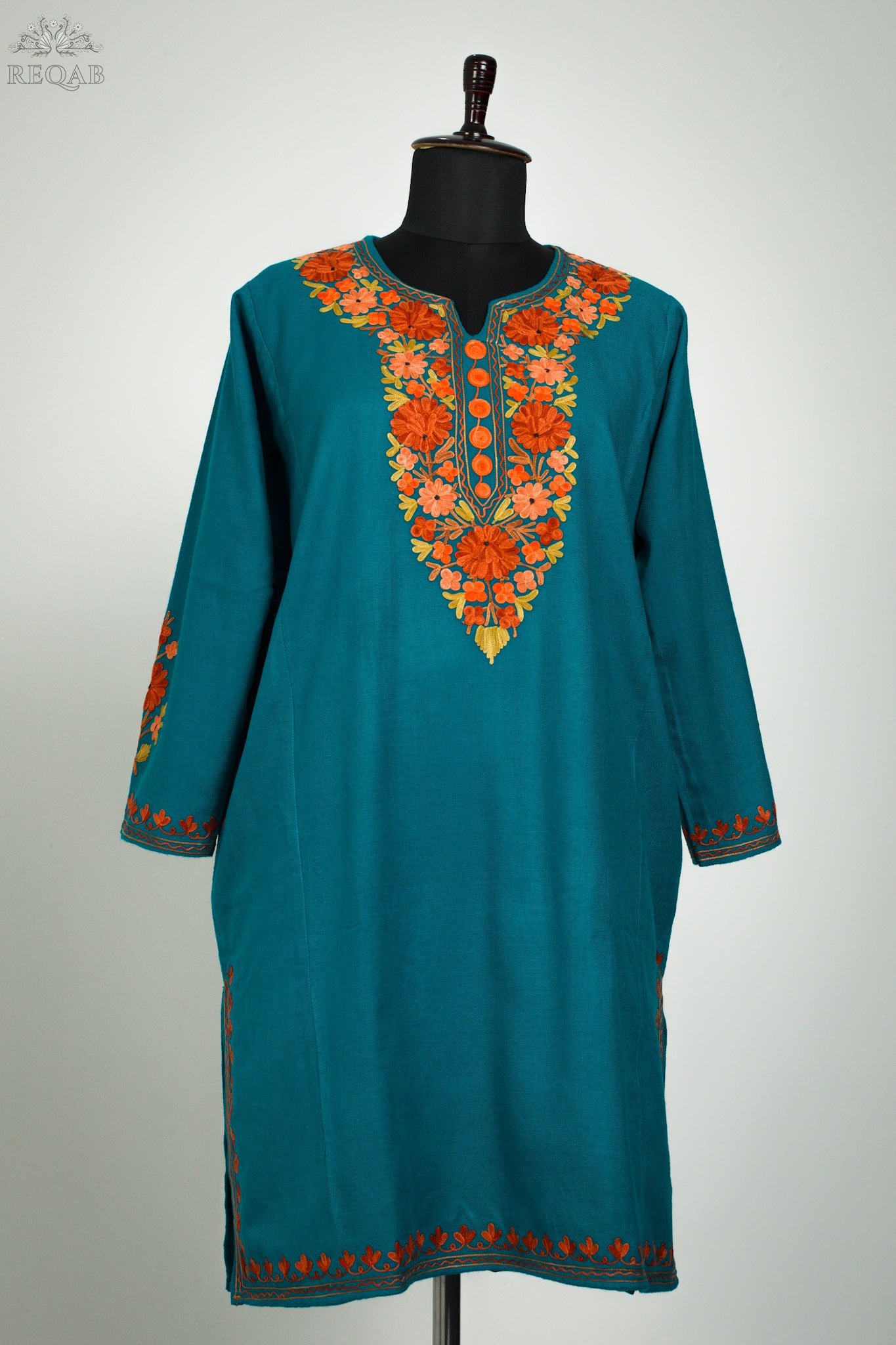 Blue Lagoon Pheran with Aari Embroidery