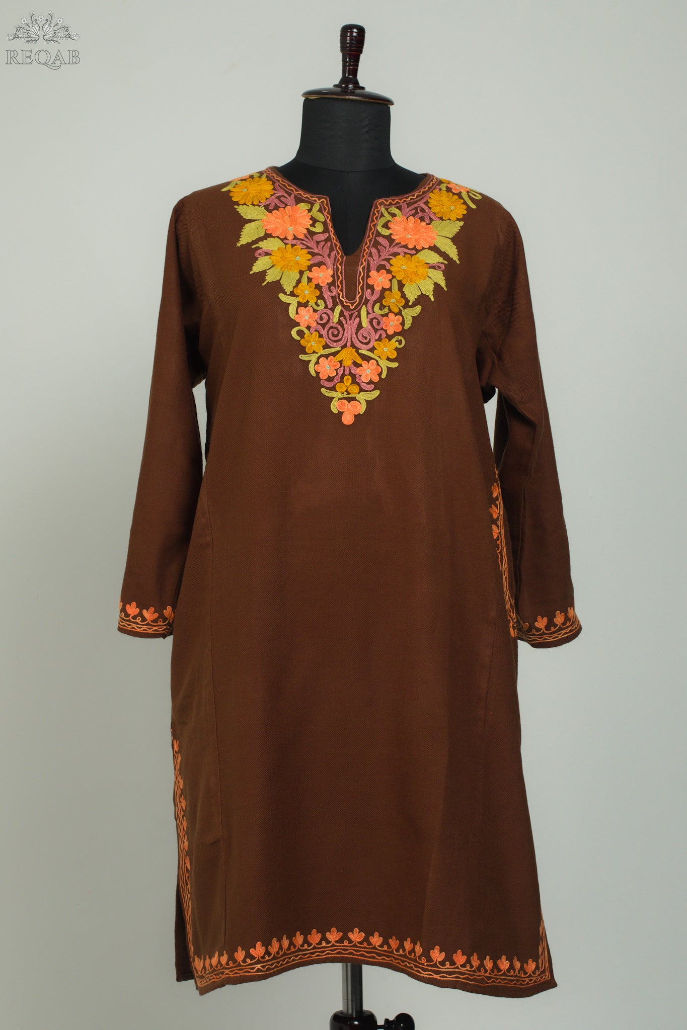 Carnaby Tan Pheran with Aari Embroidery