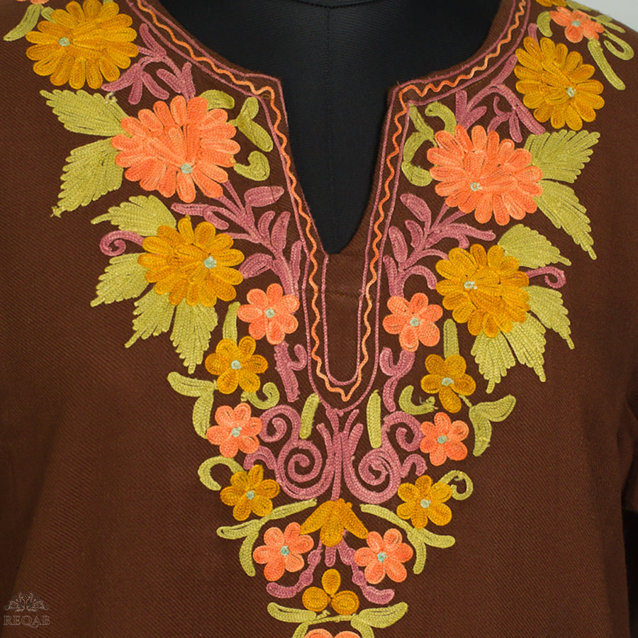 Carnaby Tan Pheran with Aari Embroidery