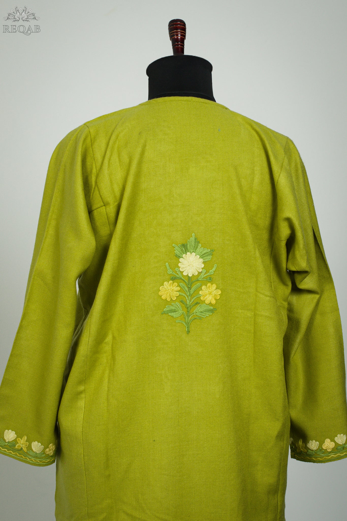 Husk Green Pheran with Aari Embroidery
