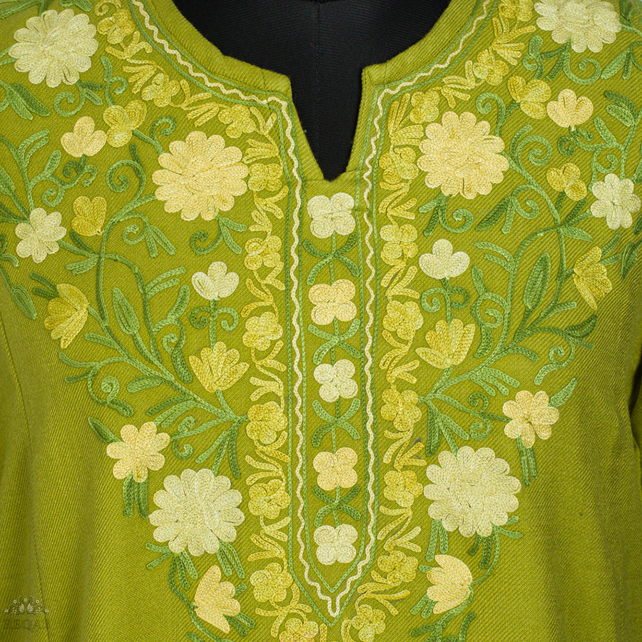 Husk Green Pheran with Aari Embroidery