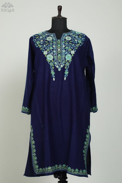 Midnight Express Blue Pheran with Aari Embroidery