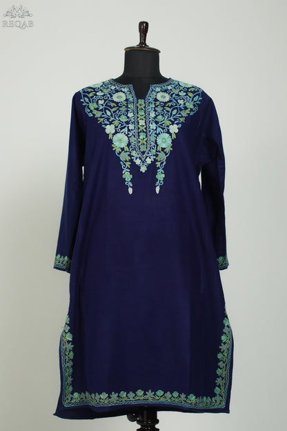 Midnight Express Blue Pheran with Aari Embroidery