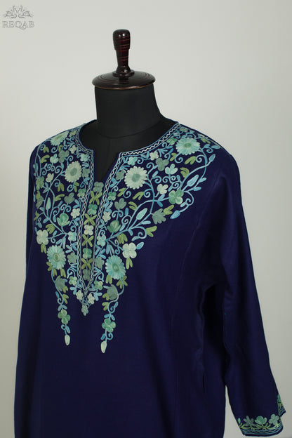 Midnight Express Blue Pheran with Aari Embroidery