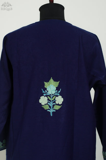Midnight Express Blue Pheran with Aari Embroidery