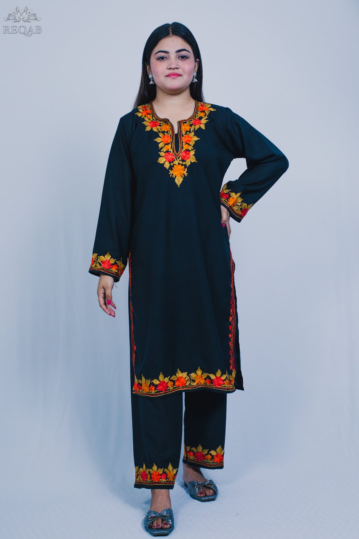 Midnight Moss Summer Cool Kurti with Aari Embroidery