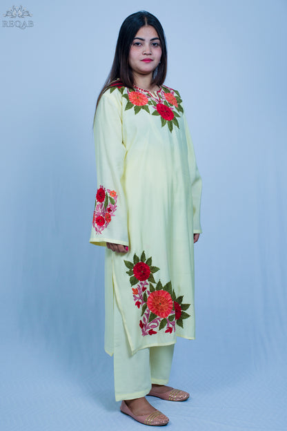 Coconut Cream Three-Piece Suit with Aari Embroidery