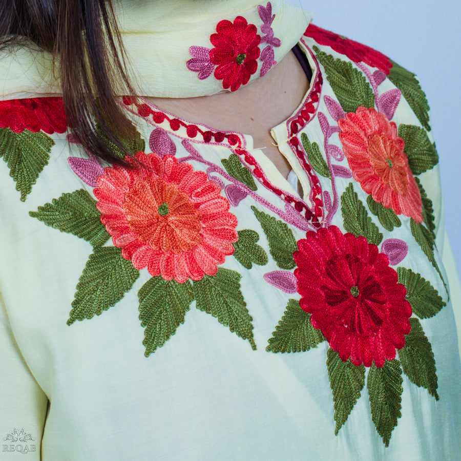 Coconut Cream Three-Piece Suit with Aari Embroidery