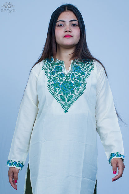 Harp White Ruby Cotton Co-ord Set with Aari Embroidery