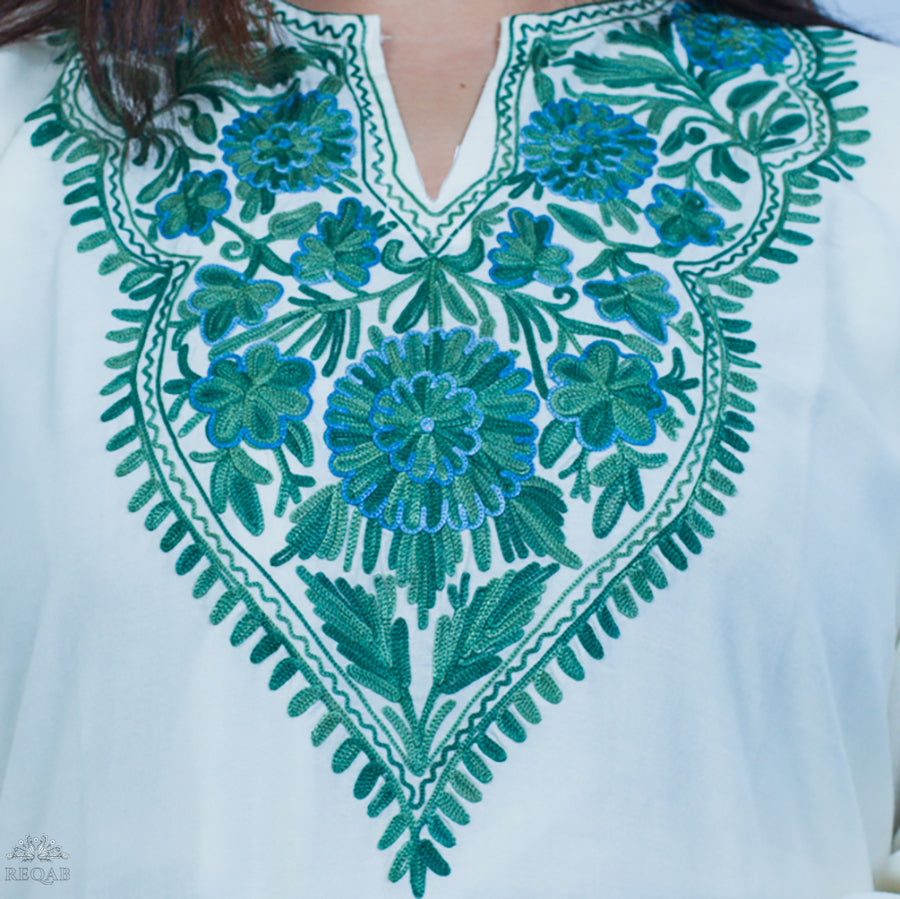 Harp White Ruby Cotton Co-ord Set with Aari Embroidery