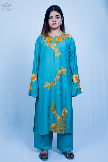 Sea Nymph Three-Piece Suit with Aari Embroidery