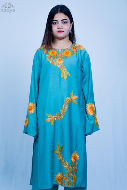 Sea Nymph Three-Piece Suit with Aari Embroidery