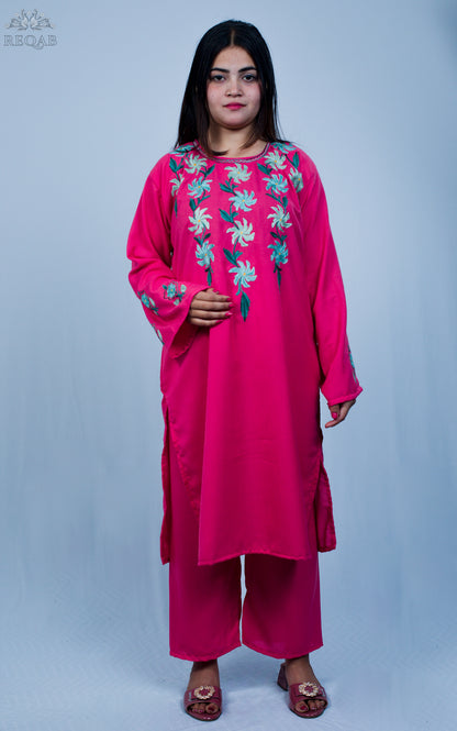 Old Rose Two-Piece Suit with Aari Embroidery