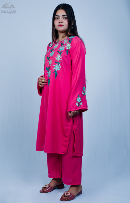 Old Rose Two-Piece Suit with Aari Embroidery