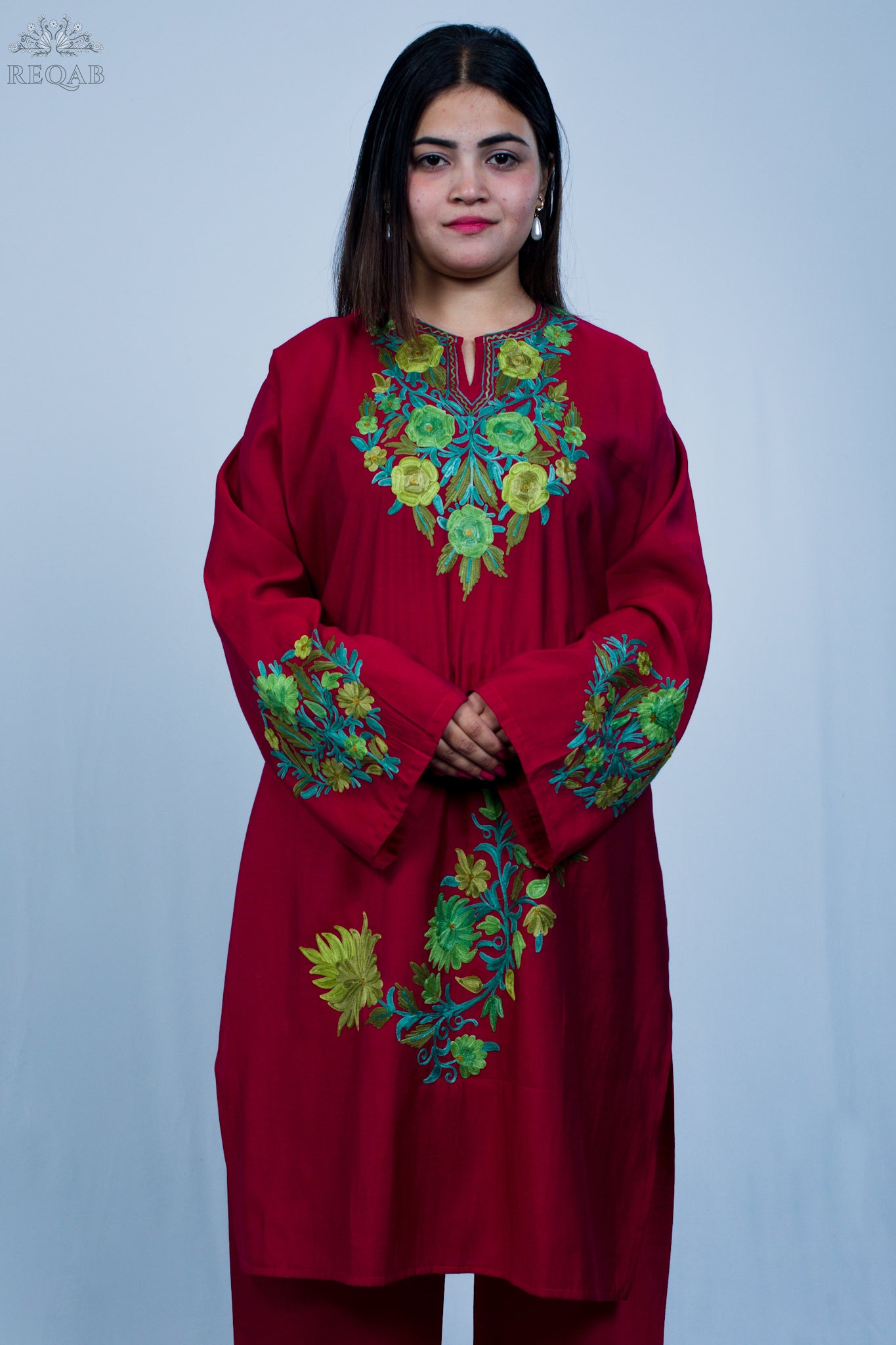 Fire Brick Three-Piece Suit with Aari Embroidery