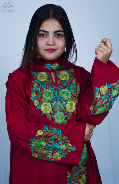 Fire Brick Three-Piece Suit with Aari Embroidery