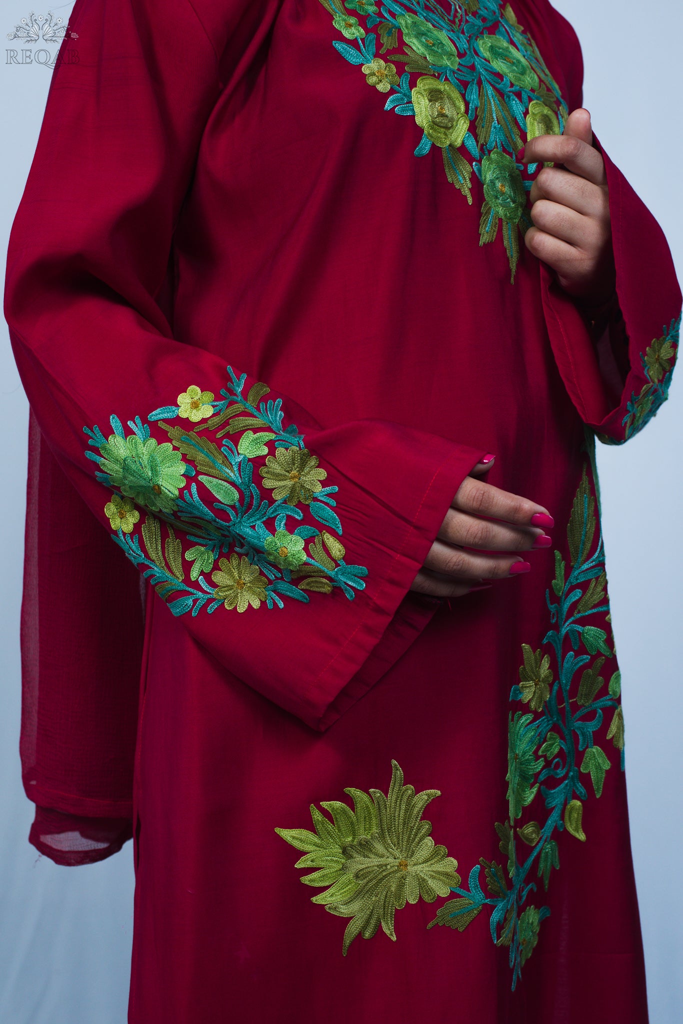 Fire Brick Three-Piece Suit with Aari Embroidery
