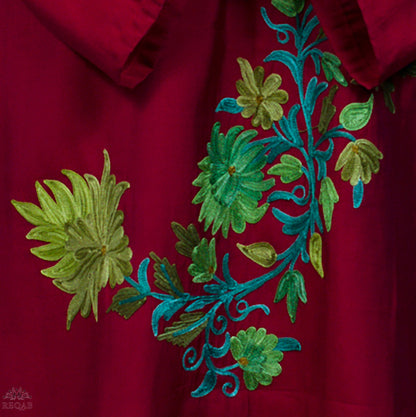 Fire Brick Three-Piece Suit with Aari Embroidery